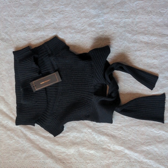 BCBGMaxAzria Black Glitter Tie Front Tube Top Size XS NWT Party Clubbing Top - Picture 3 of 7